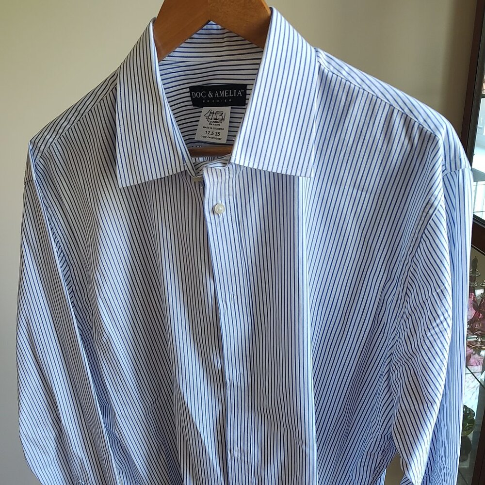 Doc & Amelia Premier Blue & White Striped Button Down Shirt - Size 17.5 35